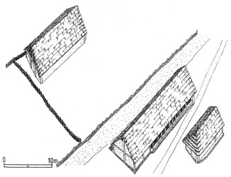 Hrazany - terasovité domy na svahu Červenky kolem poloviny 1. století (podle Drdy - Rybové)
