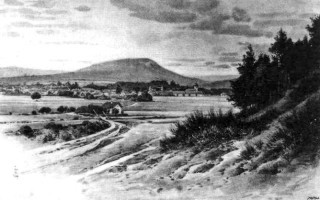 Lochovice pod Plešivcem (kresba Karel Liebscher)