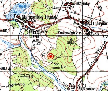 Starosedlský Hrádek - poloha hradiště "Vobřesk" na turistické mapě